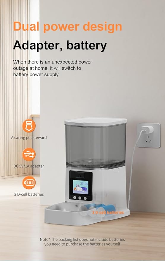 WiFi Smart HD Automatic Pet Feeder with Camera & Night Vision, 2-Way Audio, App and Remote Control, 6L,Dual Power, Easy to Clean,LCD Display, for Cat & Dog.