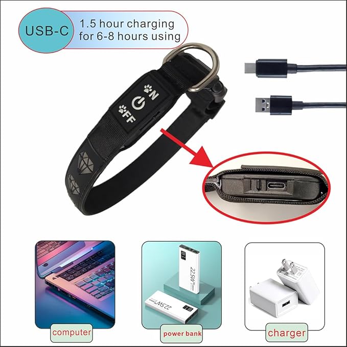 LED Dog Collar with Diamond Pattern, 15 Light Modes, with Bonus Pet ID Tag and Bell (BLUE, XL(19.7-23.6"))