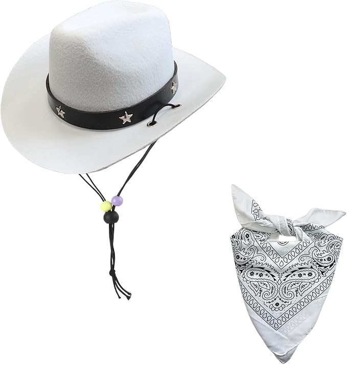 Dog Cowboy Hat and Bandana Scarf Dog Cat Sombrero Puppy Hat Dog Cat Costume Cosplay Cap Puppy Pet Dog Cat Holiday Pet Party Decoration (White)