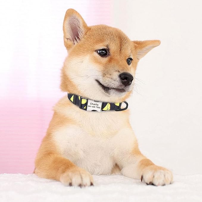 Cute Print Personalized Dog Collar Custom Nylon Dog Collar Engraved Name ID Adjustable for Small Medium Large Dog Chihuahua 159 Black Collar M