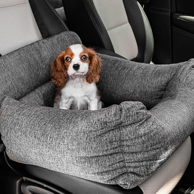 PAW BRANDS PupProtector Dog Car Seat for Medium and Large Dogs, Fully Detachable Car Booster Seat for Front and Back Seats, Orthopedic Dog Travel Bed, Gray, Single Seat