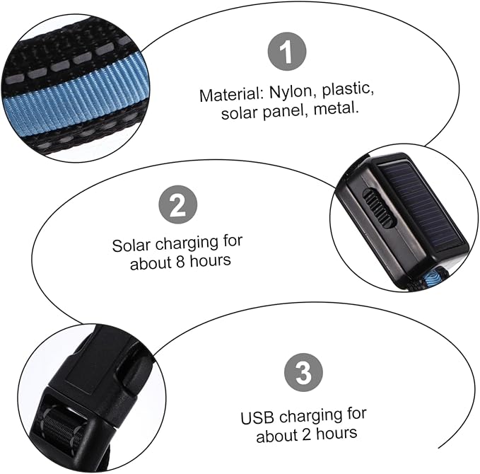 USB Rechargeable Led Light up Dog Collar Solar Powered Glow Collar for Dogs and Puppies Comfortable Material Easy Release Buckle Blue s