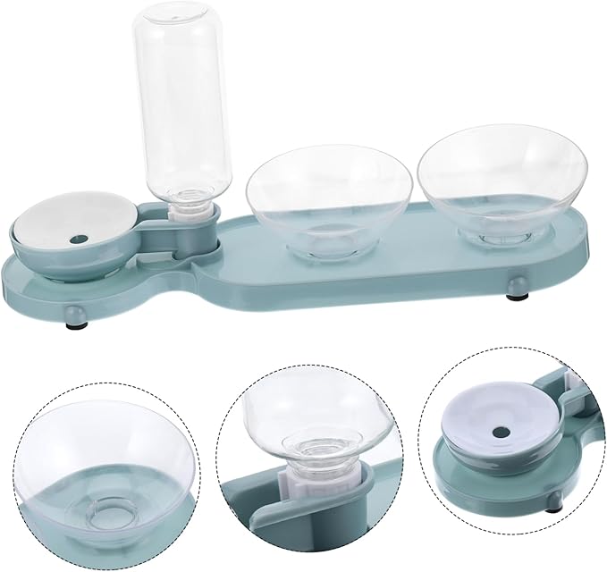 Balacoo Pet Food Holder Tilt Double Bowels Automatic Water Dispenser Bottle Cat Water Feeder Blue