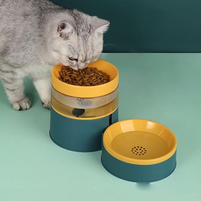 Pet Double Bowl Water Dispenser, 1L Neck Protection Anti Tip Cat Dog Food Water Bowl, Automatic Water Dispenser Dog Basin Cat Basin Pet Feeder for Dogs Cats (Green)