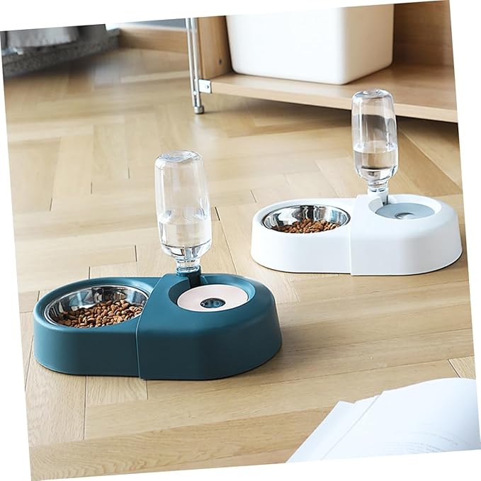 Automatic Dog Feeder and Water Bowl, Blue Pet Feeding Bowl with Spill-Resistant Feature for Dogs and Cats, Sturdy Food-Grade Material Suitable for Home and Travel Use