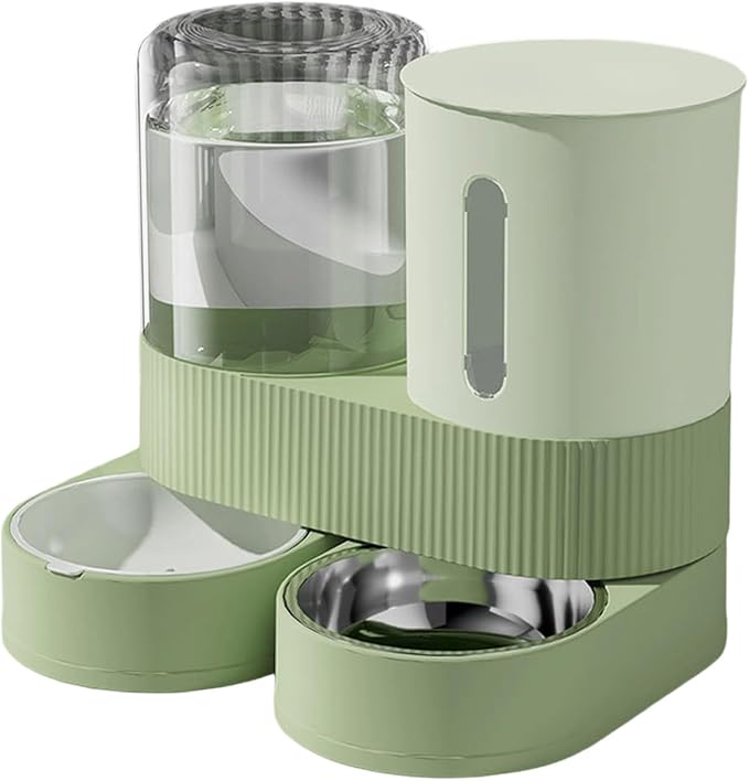 Automatic Pet Feeders with Removable Stainless Steel Bowls, Anti-Slip Base & Integrated Water Dispenser for Dogs Spill Elevated Bowl