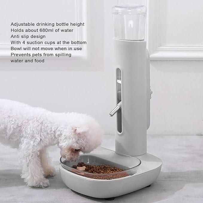 Blue,Automatic Dog and Cat Water Dispenser, 680ml Standing Water Dispenser with Dog Bowl Detachable Dog Feeder for Pets