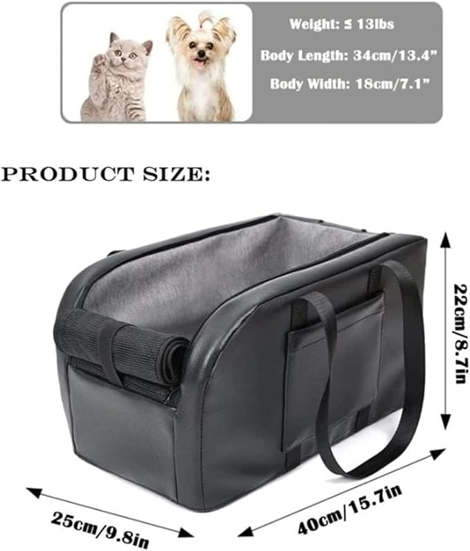 Dog Car Seat Puppy Booster Seat Fits Small Dogs Removable Cushion Safety Hook Installs On Armrest Console Breathable(40x25x22cm)