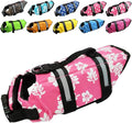Dog Life Jacket Easy-Fit Adjustable Belt Pet Saver Swimming Safety Swimsuit Preserver with Reflective Stripes for Doggie (XS, Flowers and Pink)