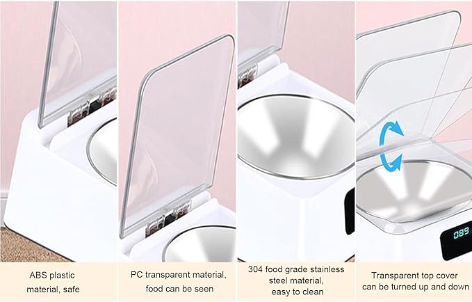 AYNEFY Automatic Pet Feeder,USB Charging Digital Display Intelligent Infrared Sensor Lid Opening Dog Feeder Smart Dog Cat Feeder Pet Food Water Bowl for Home