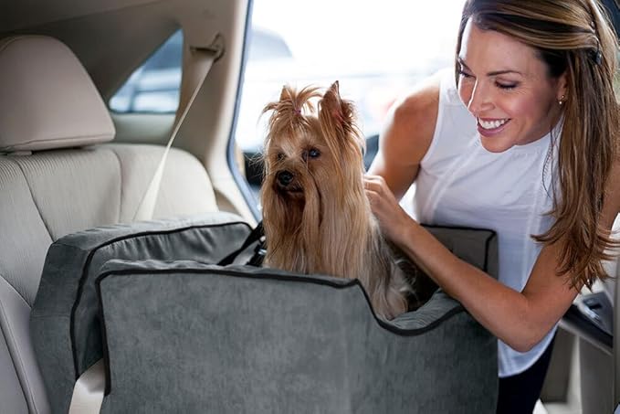 Snoozer Dog Car Seat: Lookout I Dog Booster Car Seat for Pets up to 25lbs, Helps Alleviate Travel Sickness & Fear for Dogs, Removable Washable Cover – Anthracite, Size Medium