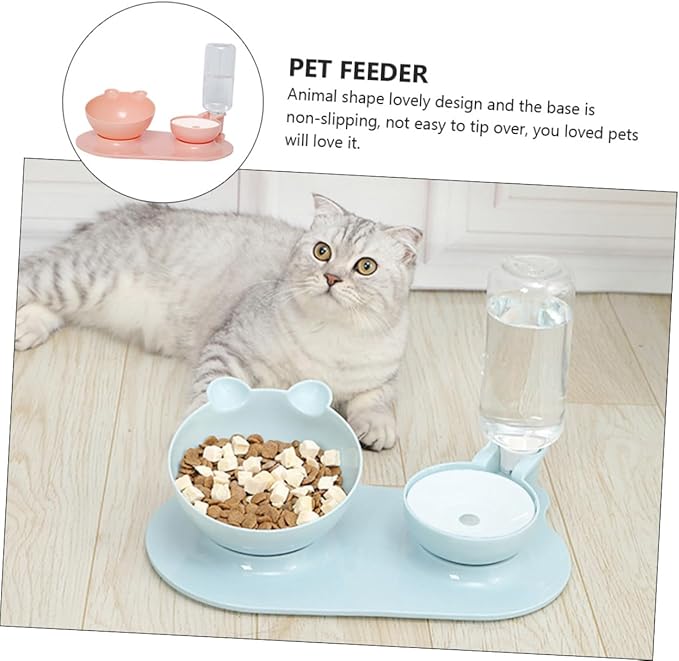 VANZACK 2pcs Pet Double Feeder Neck Automatic Feeding Bowl Non- Design for Food and Water Random Color Practical Pet Feeding Tool