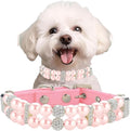 Pink Pearl Dog Collars, Beaded Cat Collar Pu Leather Puppy Necklace with Crystal Rhinestone Diamond for Girl Kitten XXSmall Small Medium Female Dogs Jewelry Wedding & Birthday Party, S