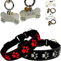 LED Dog Collar with Paw Print Design, 15 Light Modes, Waterproof, Includes Bone-Shaped Name Tag, Multiple Colors (Black, S(7.87-11.8"))