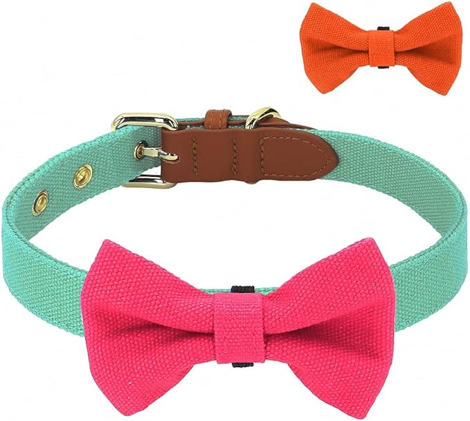 Small Dog Collar Leash Set Nylon Pet Collars Walking Lead Cute Puppy Bowknot Necklace for Small Medium Dogs Cats Adjustable Green Collar S