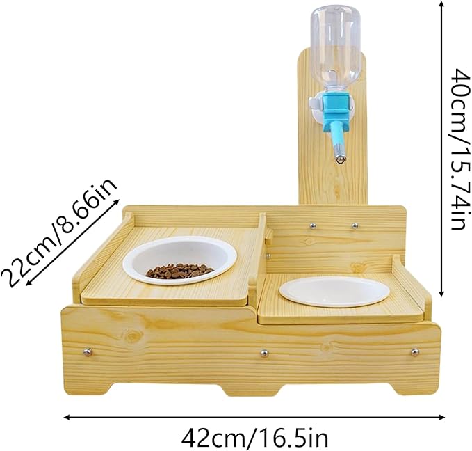 Dog Water Dispenser Wooden – Adjustable Height 2 Bowls, Cat Food Feeder, Puppy Kitten Pet Animal Indoor | Puppy Kitten Pet Animal Indoor Home Living Room Balcony Apartment Outdoor Garden