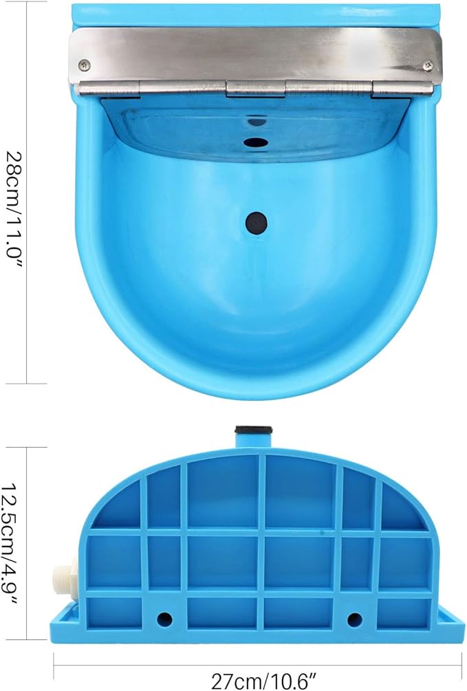 MINYULUA Automatic Waterer Bowl Large Horse Waterer with Float Valve and Drain Plug Automatic Water Feeder Dispenser Bowl for Sheep Dog Horse Cow Pig Plastic (Light Blue)