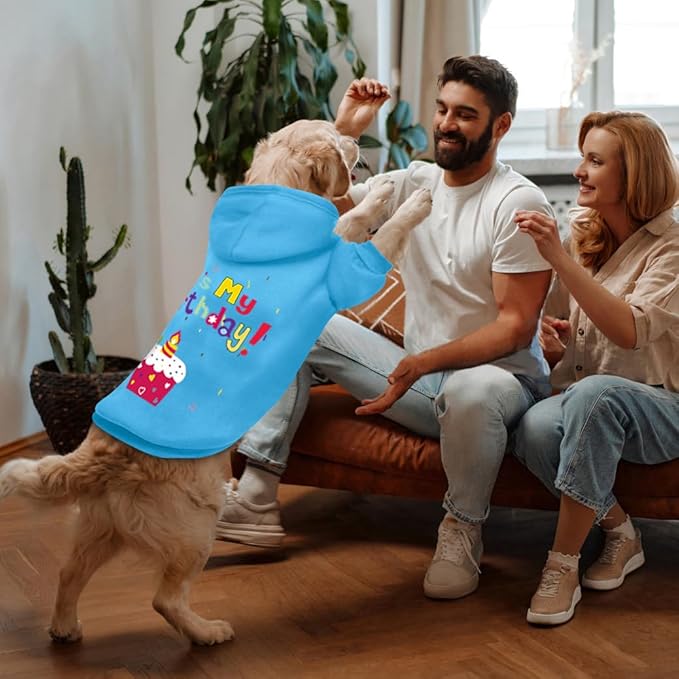 GreenJoy Dog Sweater Dog Hoodie Cold Weather Coat Hooded Sweatshirt for Puppies,Cats, Small Medium Large Dogs (Blue(It's My Birthday), Large)