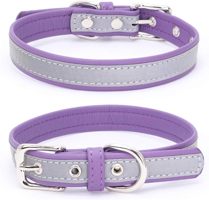 Reflective Small Dog Collar Safer at Night Girl Cat Collars Purple L