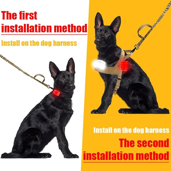 Rechargeable Dog Collar Lights, SUPPENGUIN 3+4 Modes Dog Lights Clip on for Night Walking, Night time, Portable, IP44 Waterproof (Black, 2 Pack)
