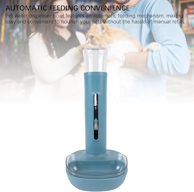 Pet Standing Water Dispenser, 680ml Automatic Feeding Water Height Adjustable Cat Dog Standing Bowl Drinking Bottle Feeder Detachable Hanging Pet Food Feeder for Small Cats Dogs (Blue)