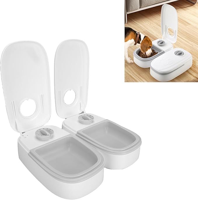 2 Meal Automatic Pet Feeder, Programmable Pet Feeder with Timer, Dry or Semi Moist Pet Food Dispenser, Automatic Dog Feeder, Automatic Cat Feeder, for Cats and Small Dogs (Gray)