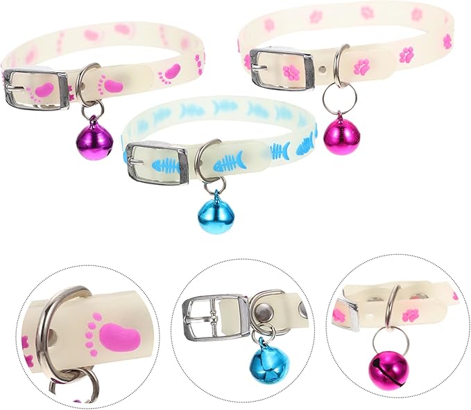 YARNOW 3pcs Fluorescent Pet Collar Nighttime Glow Safety Neck Strap for Cats Dogs Fish Bone Paw Prints Footprints Designs Random Colors