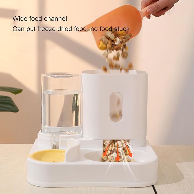 Pet Feeder and Water Dispenser Set, Automatic Cat Food Dispenser, 2 in 1 Automatic Cat Feeder and Water Dispenser for Indoor Small Medium Dog Puppy Kitten (Yellow)
