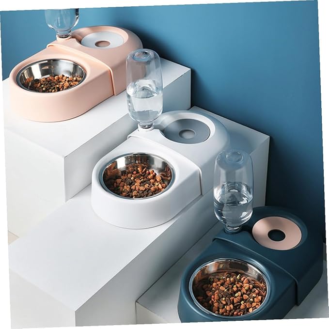 Automatic Dog and Cat Food and Water Bowl Feeder with Anti-Spill Design, Blue Pet Feeding Dish for Small to Medium Dogs and Cats, Sturdy Bowl for Home Use
