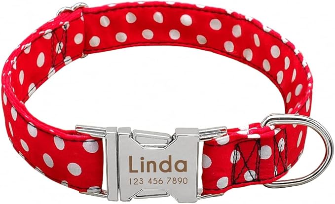 Personalized Dog Collar Dot Dogs Collars Nylon Pet Collars Engrave ID for Small Medium Large Pet Pitbull Red Blue Black