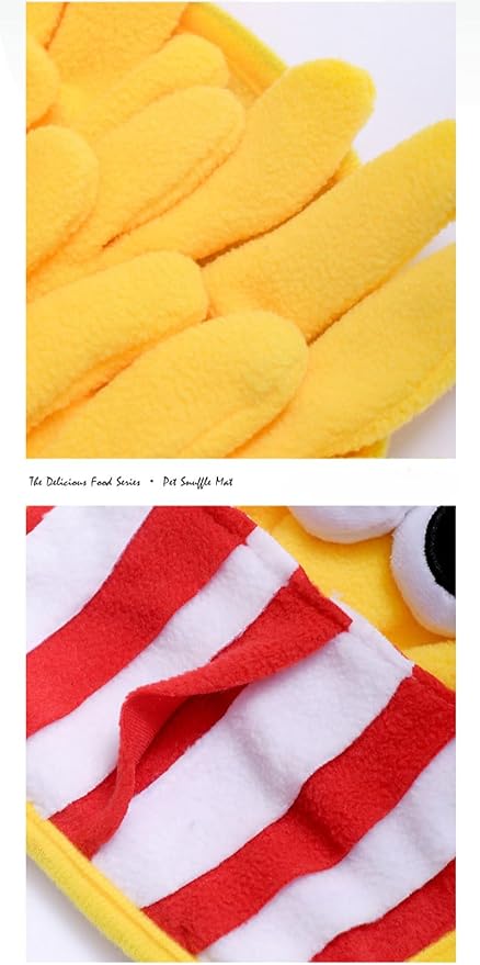 Interactive Pet Snuffle Mat with Crinkle Paper and BB Sound – Food-Shaped Nose Work Mat for Cats, Dogs, and Small Pets, Anti-Slip Base, Puzzle Feeding Toy (French Fries)