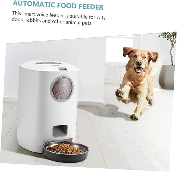 Automatic Pet Feeder for Cats Dogs Rabbits Smart Programmable Dry Food Dispenser with Voice Recording and Timed Feeding Detachable Easy-Install Pet Feeding Container