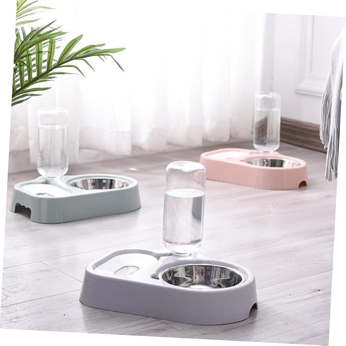 Pet Double Bowl with Automatic Water Feeder Smooth Safe and Stylish Feeding for Cats and Dogs Pink Convenient Food and Water Bowl for Home Decor