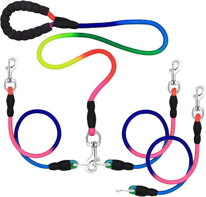 Heavy Duty 3 Dog Leash for Large Dogs No Tangle Detachable 360° Swivel Device with Padded Handle for Two/Three Pets