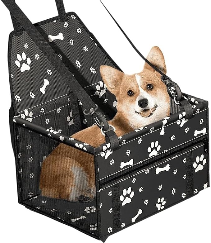 Foldable Dog Car Seat Waterproof Oxford Dog Booster Seat for Small and Medium Dogs, Pet Travel Carrying Bag with Breathable Mesh (Black)