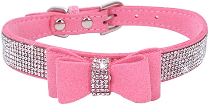 Puppy Dog Collar with Rhinestone Bow Knot Crystal Diamond Colorful Bling Girl Cat Collars XS Small Medium Large