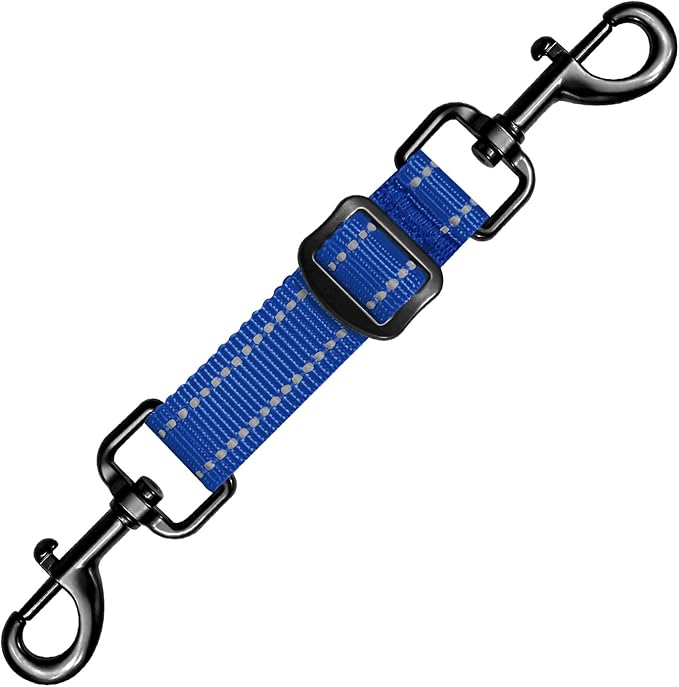 Dog Collar Safety Clip, Adjustable Backup Safety Strap, Double-Ended Leash Connector, High Reflectivity, Suitable for Dog Harnesses to Collar Safety Clips (Blue)