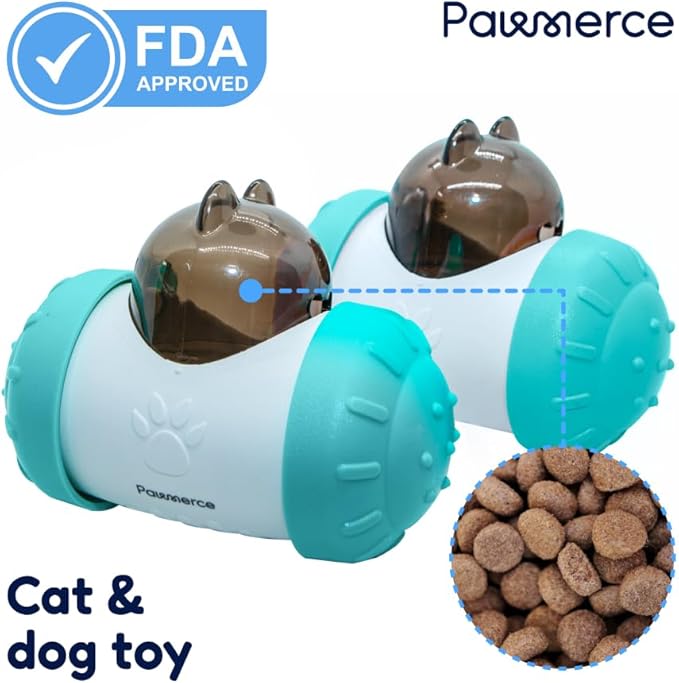 Pets Indestructible Dry Kibble Dispenser Play Toy for Dogs & Cats Automatic Food Leaking Fun Balls Feeder with Interactive Slow Feeder IQ Enrichment Brain Stimulation (Teal)