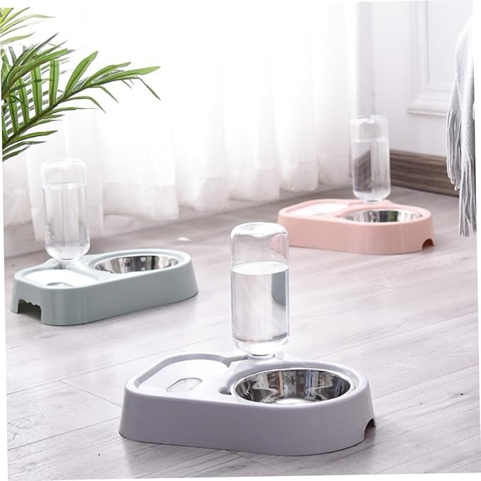 HANABASS Pet Double Bowl Automatic Water Feeder for Dogs and Cats Grey Smooth Non-Skid Base Convenient Food and Water Dispenser for Home Decor
