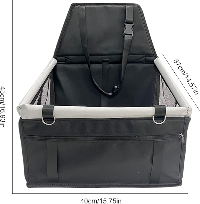 Waterproof Carrier Bed - Puppy Travel Seat, Dog Car Booster | Adjustable Buckle Harness Crate, Storage Pocket Basket, Removable Cushion with Driving Scenario