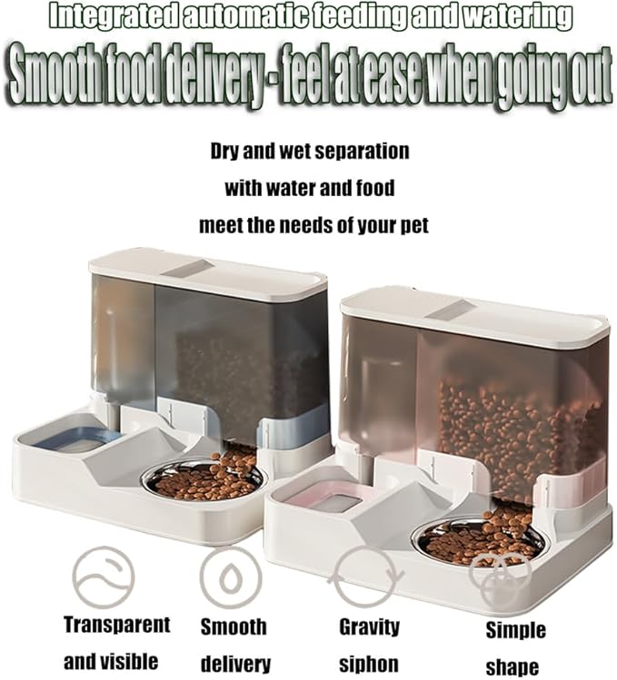 Automatic Pet Feeder for Cats and Small Dogs - 2.8L Gravity Dry Food Dispenser with Stainless Steel Bowl and 1000ml Water Container - Perfect for Puppies, Young Cats and Medium Dogs