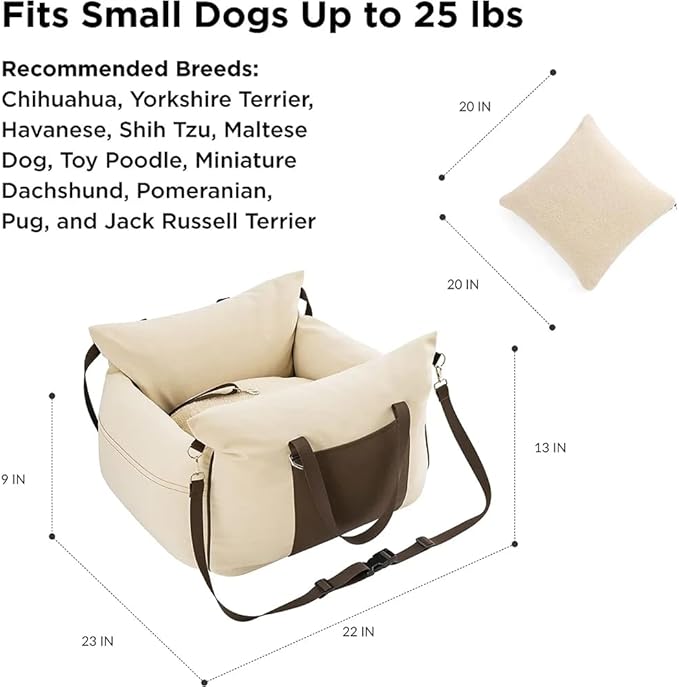 Small Dog Car Seat for Small Dogs - Waterproof Dog Booster Seat for Car with Storage Pockets, Clip-On Safety Leash and Thickened Memory Foam Filling, Pet Travel Carrier Bed Up to 25lbs