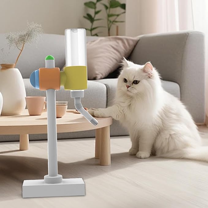 Pet Water Bottle Dispenser Automatic Water Drinker Adjustable Height Pet Feeder Drinking Fountain for Go Out Dog Household, Whie