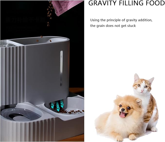 2 in 1 Automatic Gravity Cat Feeder, Large Capacity Separated Dog Food and Water Dispenser for Small Medium Cats, Dogs, Puppies and Rabbits