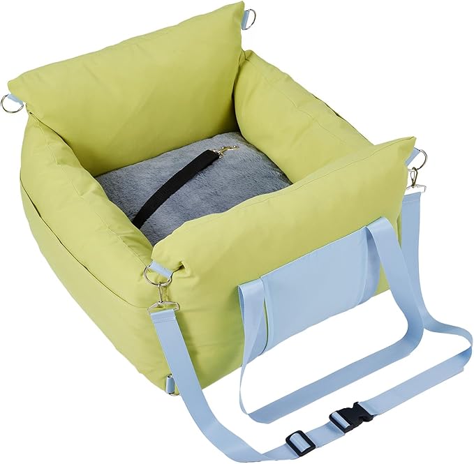 Dog Car Seat for Small Dogs, Waterproof Pet Booster Seat with Safety Leash & Storage Pockets, Thickened Comfort Bed Travel Carrier 24"x20"x13" (Green)