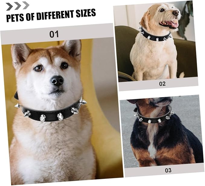 IMIKEYA Rivet Dog Collar Adjustable Studded Pet Neck Collar Sturdy Leather 2.0cm Wide Black for Medium Dogs and Cats