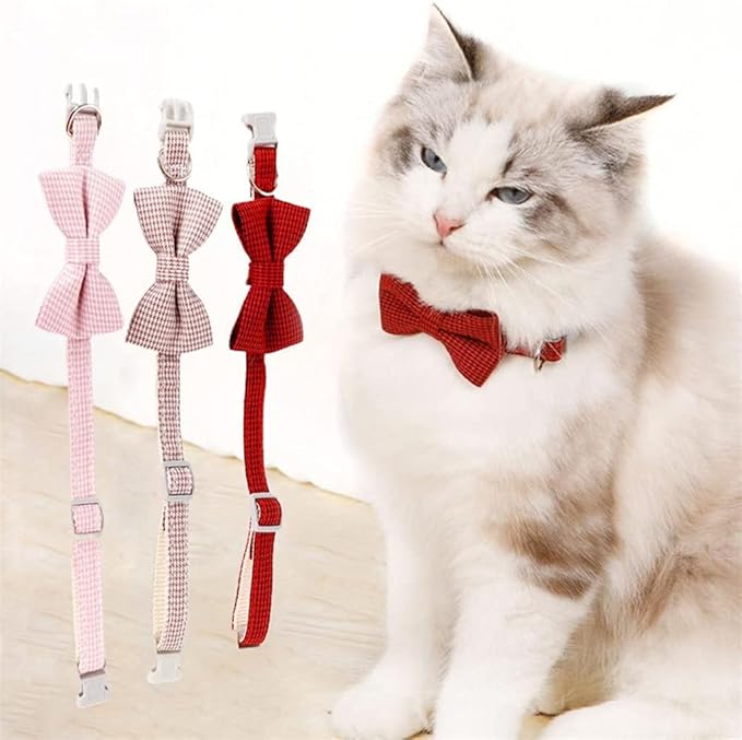 Lovely Pet Collar Adjustable Wear-Resistant Nylon Bow-Knot Design Puppy Necklace for Daily Life Adjustable Cats Necklace (Khaki)