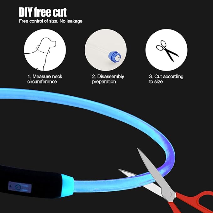 LED Dog Collar, USB Rechargeable Light Up Dog Collars, Adjustable Cuttable Night Walking Dog Lights, Reusable Safety Glowing Dog Collar Pet Necklace for Small Medium Large Dogs