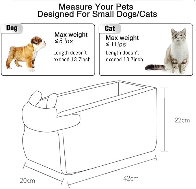 Small Dog Cat Car Booster Seat,Interactive Dog Console Car Seat ON Car Armrest,Detachable Dog Travel Bag Car Carrier Bed Portable Dog Habitat Bed for Most Car Deluxe Pet Seat
