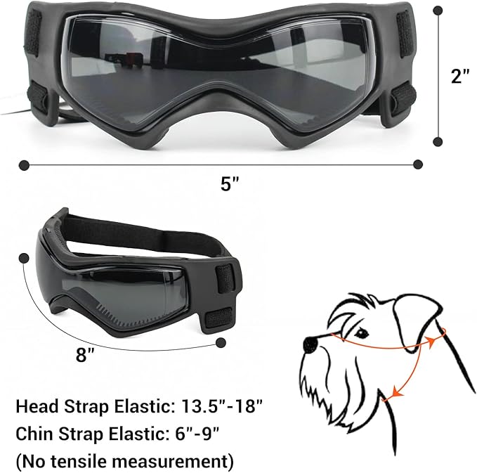 PETLESO Dog Goggles Small Breed, UV Protection Dog Sunglasses for Medium Dog Outdoor Riding Driving, Medium Black